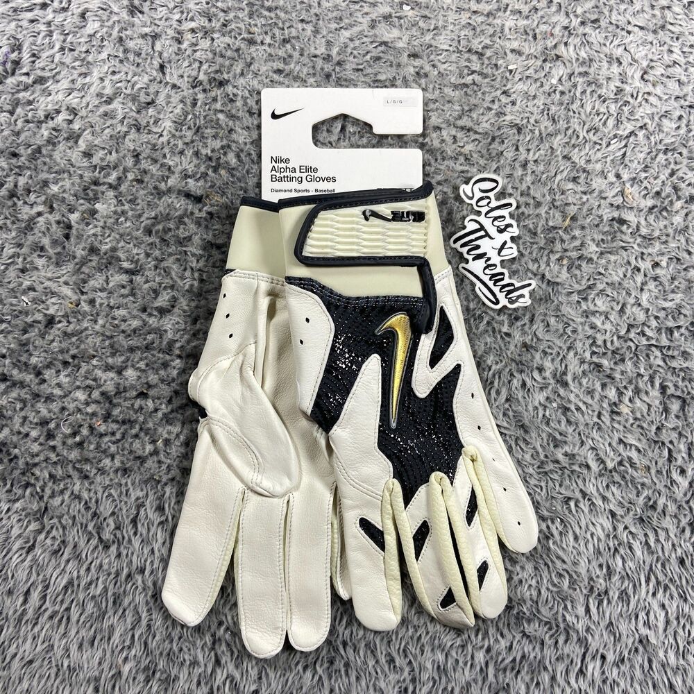 Nike Alpha Elite Batting Gloves Size Large Men Pale Ivory Black Metallic Gold
